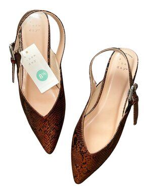 NWT A New Day Victoria Snake Print Slingback Pointed Toe Flats Brown 8.5